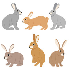 rabbits collection, on white background, isolated vector