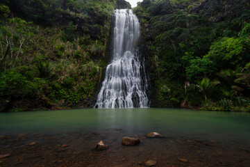 View of Karekare Falls located in the west of Auckland, New Zealand.