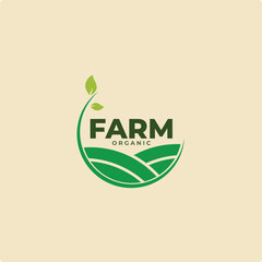 Organic farm badge logo vector illustration design template