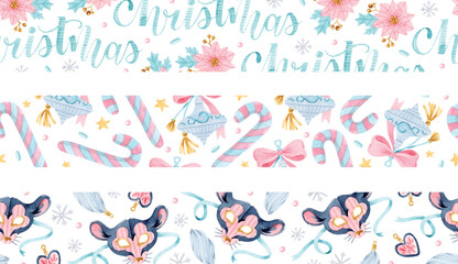 Watercolor Christmas seamless borders and banner set