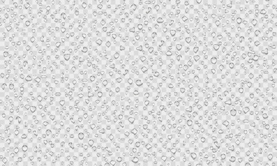 Realistic water drop transparent pattern on light background. Raindrops on glass. Shower or rain on window. Droplets texture. Condensed water on surface. Vector illustration