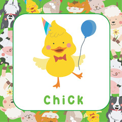 Cute flashcards animal farm edition. Educational printable game cards. Colorful printable flashcard. Ready to print file. Educational card for preschool. Vector illustration.