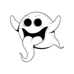 Abstract Doodle Black Line Happy Halloween Greeting Ghost Spirit Tongue Out Background. Vector Design Banner Party Invitation Template