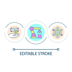 Invest in industry development loop concept icon. Innovate technology of manufacture abstract idea thin line illustration. Isolated outline drawing. Editable stroke. Arial font used