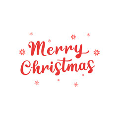 Merry Christmas lettering with snowflakes. Vector graphics in flat style