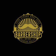 Fototapeta na wymiar Barbershop vintage retro badge logo with vintage template
