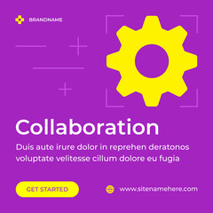 Collaboration business partnership cogwheel mechanism development social media post vector