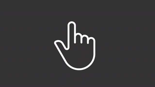 Animated finger white linear icon. Control gesture. Smartphone display. Pointing up. Seamless loop HD video with alpha channel on transparent background. Motion graphic design for night mode