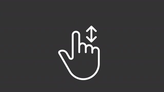 Animated scroll white linear icon. Move down and up. Touchscreen control gesture. Seamless loop HD video with alpha channel on transparent background. Motion graphic design for night mode