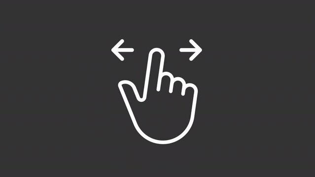 Animated choose white linear icon. Scrolling left and right. Touchscreen control gesture. Seamless loop HD video with alpha channel on transparent background. Motion graphic design for night mode