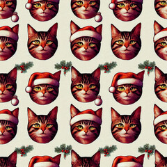 3d illustration. Seamless pattern of Christmas cats