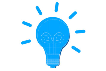 Glowing light bulb icon in blue transparent.