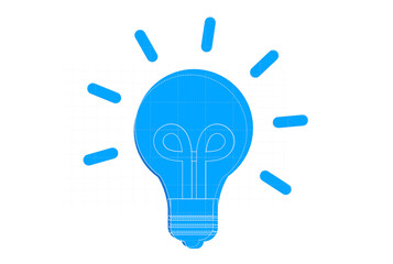 Glowing light bulb icon in blue transparent.