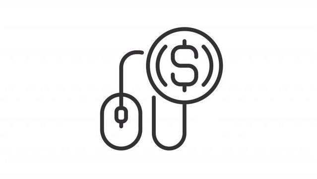 Animated pay per click linear icon. Digital advertising method. Website traffic. Seamless loop HD video with alpha channel on transparent background. Outline motion graphic animation
