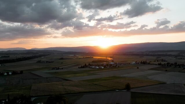 On this Video you can see beautiful sunset in the small town named Aarberg in the Switzerland. Using drone you can capture pretty moments on the Earth. Mountains and sunset creating amazing view.