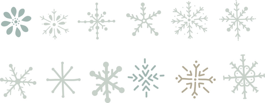 Set of snowflakes vector illustration for design, print, pattern, isolated on white background