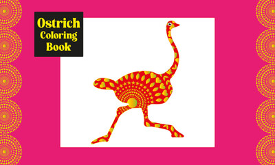 Ostrich Animals Coloring Book Vector Illustration.