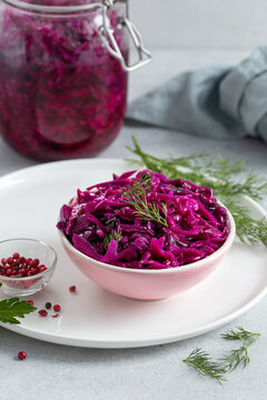 Homemade Quick Pickled Red Cabbage In Bowl