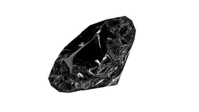 3D illustration or 3D rendering black diamond or crystal isolated on white background.