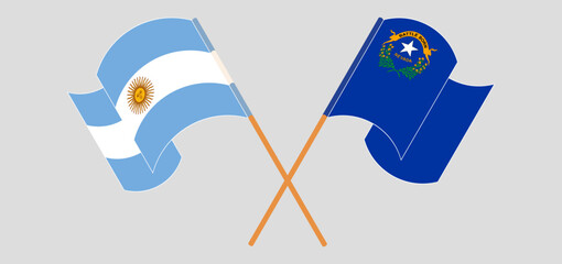 Crossed and waving flags of Argentina and The State of Nevada