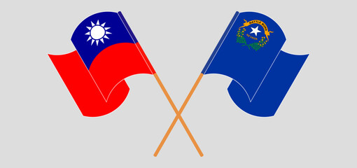 Crossed and waving flags of Taiwan and The State of Nevada