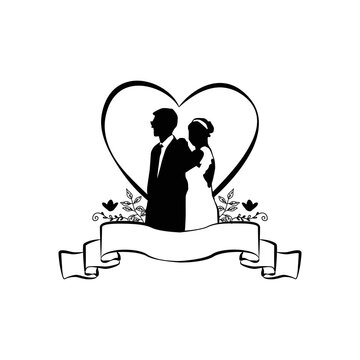 Bride And Groom Silhouette Illustration Vector Clipart Isolated Design