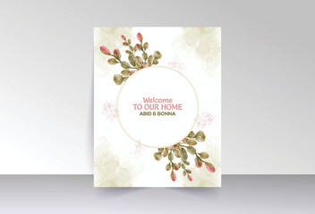 Summer leaves with smokey watercolor background welcome card
