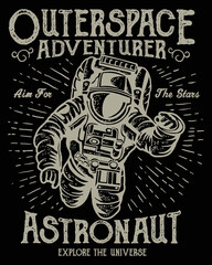 Outerspace adventure astronaut explore the universe vintage t-shirt design