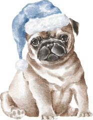 Pug puppy in santa hat
