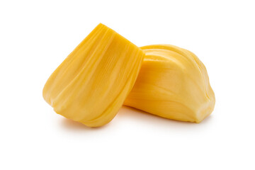 Fresh seeded ripe jackfruit fleshes or kathal fleshes isolated on the white background with...
