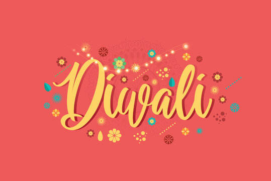 Happy Diwali with Diwali props, holiday Background with oil lamp, Diwali celebration greeting card, vector illustration.