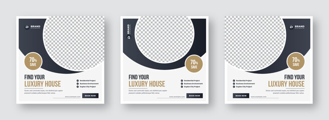 Real estate social media banner or sale promotion templates. Modern social media post template design. Set of editable square banner template. Clean and Elegant social media templates.