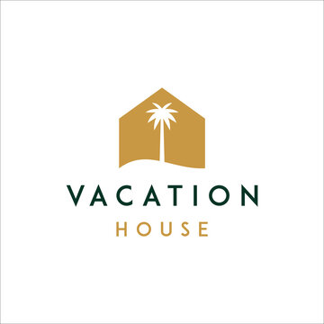 Vacation house or villa and palm tree logo vector