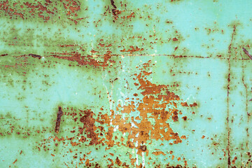 Green color old abstract iron background. Rusty metal texture surface. Backdrop for design