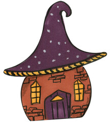 Halloween cute houses hand drawn watercolor element