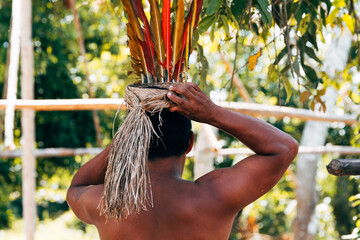 portrait of unidentified indigenous at peruvian amazon