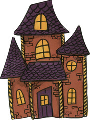 Halloween cute houses hand drawn watercolor element
