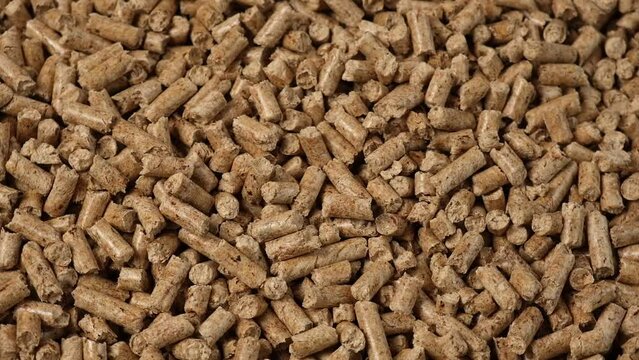Wood pellets. Biomass Biofuel. Wooden pellets background. Renewable Alternative Energy. Bio Fuel. Organic Material for Heating. Cold Season. Global Gas Crisis. Sanction. Eco Mass. Natural Product.