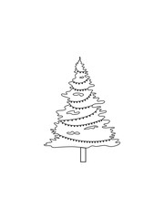 Christmas tree sketch silhouette minimalism simple vector illustration shapes black and white doodle