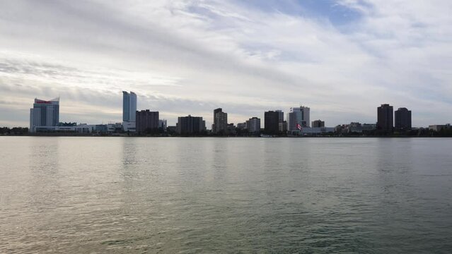 Windsor, Ontario Canada skyline and Detroit River Timelapse video.