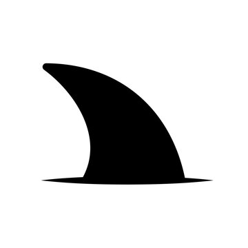 Black fish fin icon. Shark or dolphin fin. Isolated vector illustration on white background.