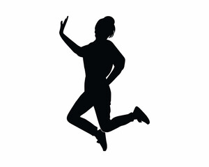 Fototapeta na wymiar Silhouette of Young Female Students Jumping With Joy vector illustration