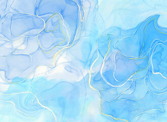 Background marble alcohol ink painting effect.Abstract liquid acrylic painting light blue and dark blue.