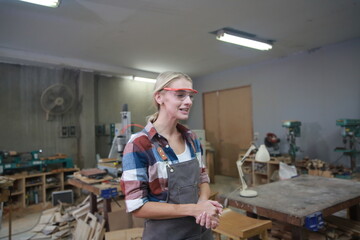 Carpenters Assembling Furniture, Small business in wood DIY workplace office background