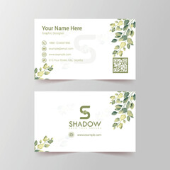 Green leaves and white background environmental office business card