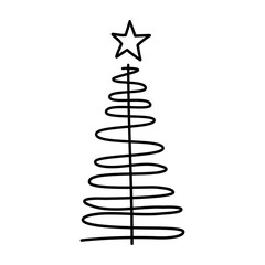 Christmas tree line illustration, winter line art vector, christmas decoration element, minimalist line tree vector