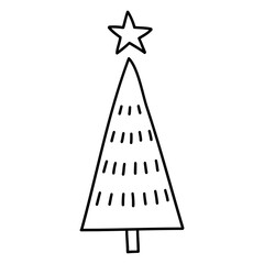 Christmas tree line illustration, winter line art vector, christmas decoration element, minimalist line tree vector