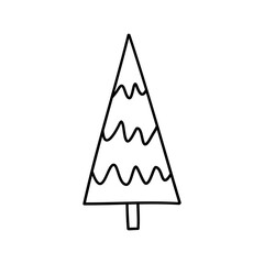 Christmas tree line illustration, winter line art vector, christmas decoration element, minimalist line tree vector