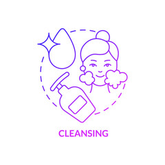 Cleansing purple gradient concept icon. Face wash procedure. Skincare routine abstract idea thin line illustration. Isolated outline drawing