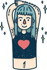 Cute body positive girl with body hair. Character in cartoon style